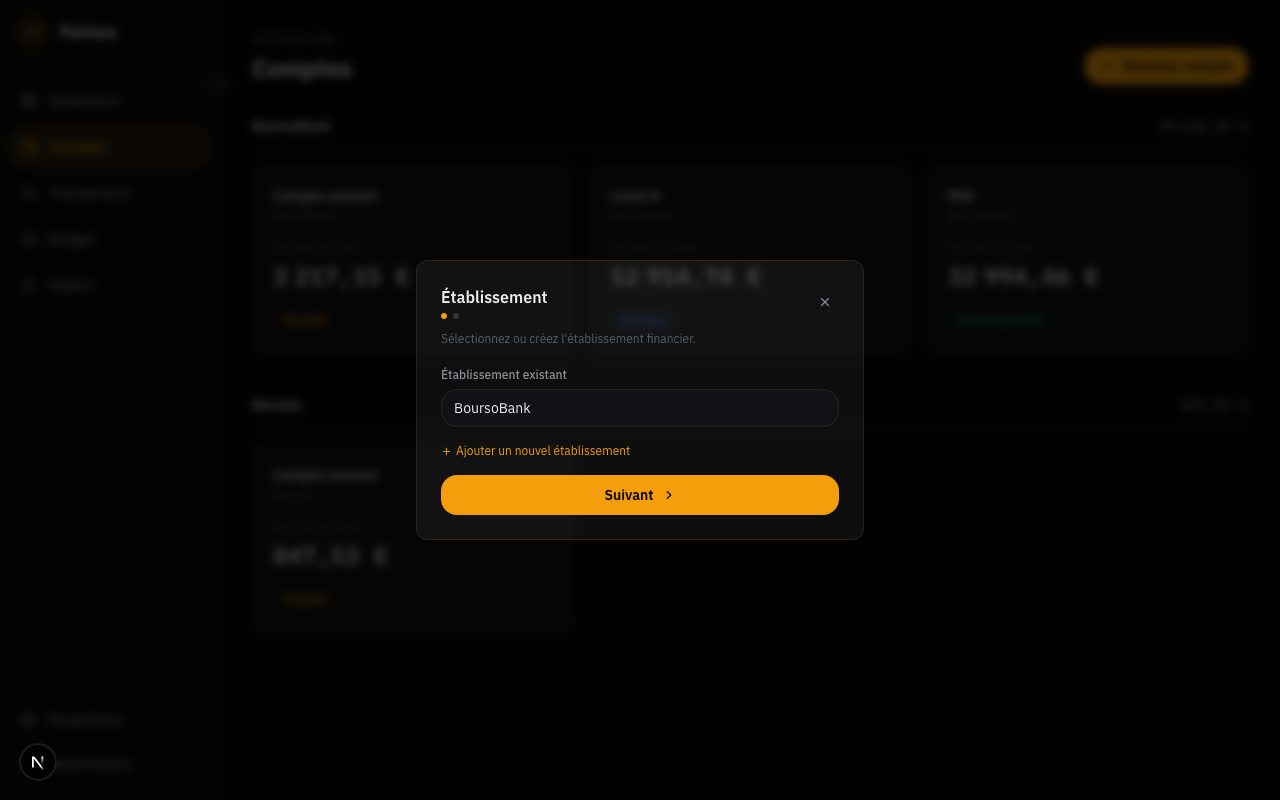 Modal de création d'un nouveau compte